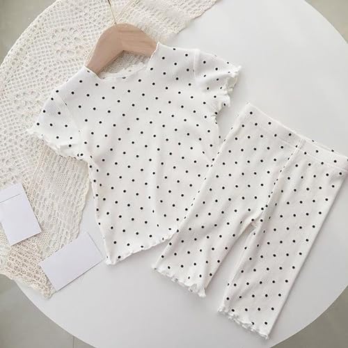 Toddler Girls Polka Dots 𝗣ajamas Outfits Rufflee Short Sleeve Crew Neck Soft Thin Tops Trousers Comfy 𝗦leepwear Sets2