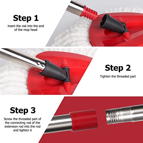 Qulable Spin Mop Replacement Handle - 4-Section 30" to 58" Mop Handle Replacement Stick Compatible with O-Ceda Spin Mop, EasyWring Mop Handle for Floor Cleaning(Mop Head&Base not Include) (Red)