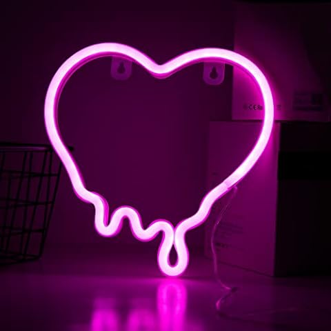 DWOOKE Neon Heart Light Pink Luminous Advertisement Battery/USB Powered Neon Light Sign Melting Heart Neon Light Wall Lights for Home Valentine's Day Christmas Party Cover
