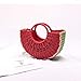 QTKJ Semi-circle Rattan Watermelon Straw Handbags, Hand-woven Summer Fruit Shape Beach Straw Bag with Round Handle for Women (Red Watermelon)