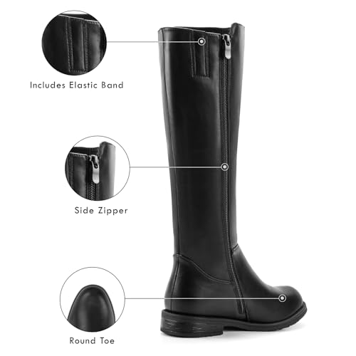 Shoe'N Tale Women's Knee High Boots Flat Low Heel Stretchy Round Toe with Side Zipper3