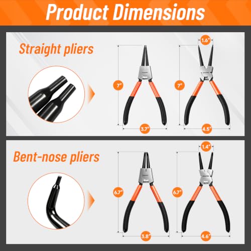Image of GRENPRO 7-Inch 4-in-1 Snap Ring Plier Set, Internal External Circlip Pliers