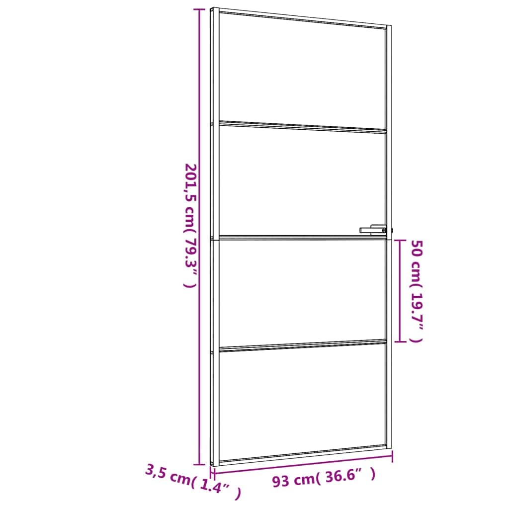 Homgoday Porta interna in vetro, set completo con maniglia, porta girevole, design moderno, porta da ufficio, per casa e ufficio, sottile, 93 x 201,5 cm, vetro temperato e alluminio, nero e opaco