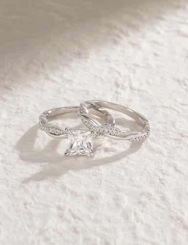 Mameloly 2ct Wedding Band for Women Princess Cut Bridal Ring Sets Cubic Zirconia Promise Engagement Rings Twisting Infinity Pave Set Size 4-12 - Image 3