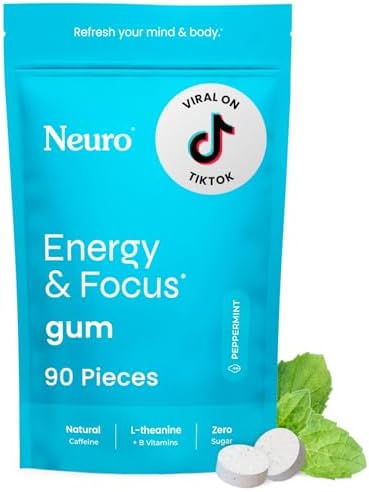 Neuro Energy & Focus Gum - 40mg Natural Caffeine Gum & Nootropic ...