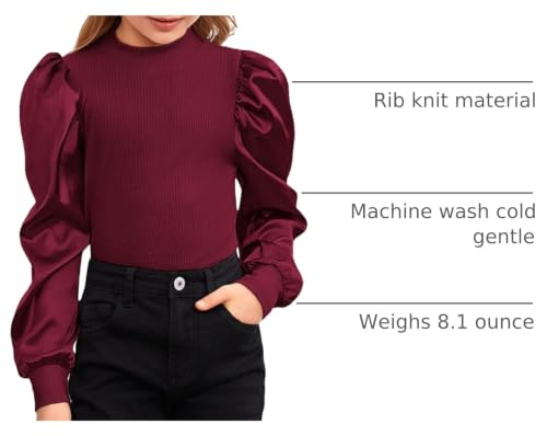 Image of Floerns Girls Casual Puff Long Sleeve Round Neck Rib Knit Blouse Tee Tops