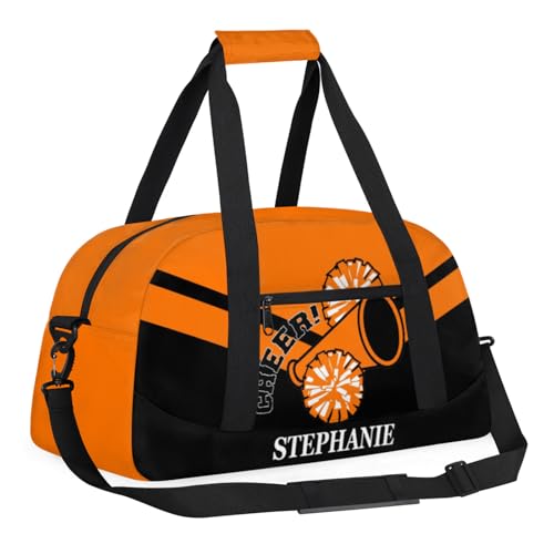 Kids Duffle Bag Personalized Gym Bag Overnight Bags, Ideal for Travel and Sports, Suitable for Men Women for Gym, Dance, Yoga, Durable Waterproof Sport Overnight Handbags Cheerleader Orange2