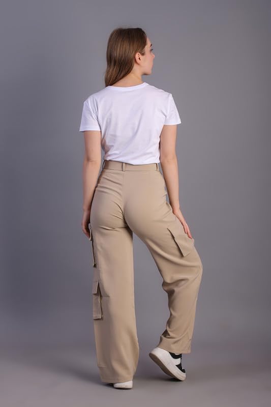 Image of HIGH Buy Women Korean 5 Pocket Cargo Comfort and Styles Baggy Super Lycra Pants for Women and Girls - Perfect High Waist Trousers for Women