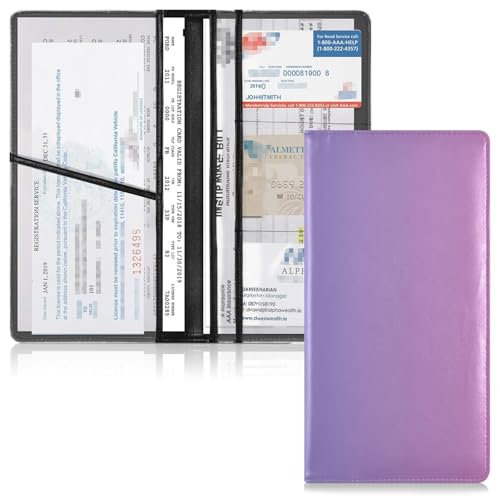 GuoChe Pu Leather Registration and Insurance Card Holder Men Women Essential Car Wallet Case for Documents, Cards, License Pink Blue Gradient