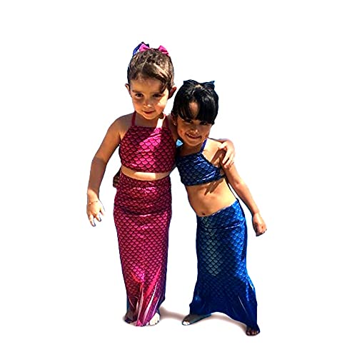 Kit Saia de Sereia Viamar Roa - Tamanhos 2, 4, 6, 8, 10 e 12 - Saia de Sereia com Biquine e Laço de