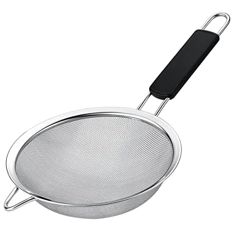 Fine Mesh Strainer with thermo plastic rubber handle - Sieve Fine Mesh Stainless Steel - Ideal to Sift Flour, Icing Sugar, Fruits and Vegetables (5.5 Inches) Cover