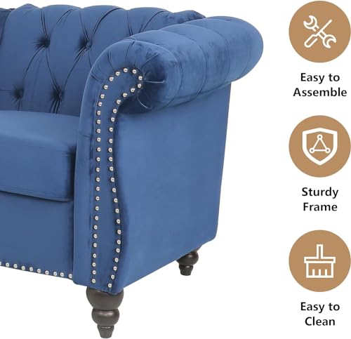Image of QHITTY 2 Piece Living Room Sofa Set, Sectional Chesterfield Sofa Chair Contemporary Upholstered Velvet Loveseat Couch Sets for Living Room, Bedroom, Office