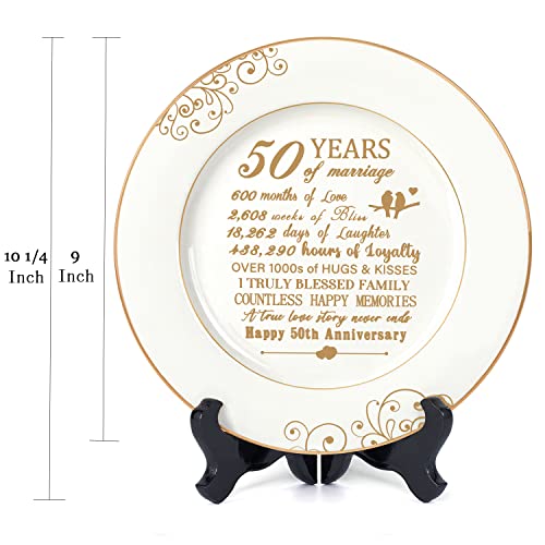 Urllinz 50th Anniversary Plate with 24k Gold Foil - 50 Year Anniversary Wedding Gifts for Couples Parents, Happy Marriage Decorations for Him Her, Ceramic 9"