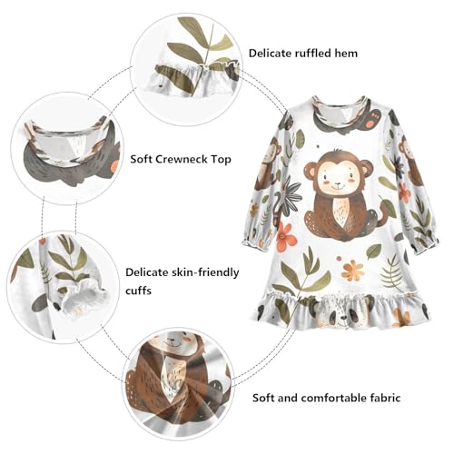 Bolaz Nightgowns Sleepwear Lightweight Nightdress Soft Pajamas Dress Panda Monkey for 3-10 Years3