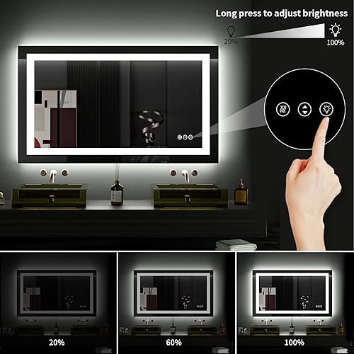 LOAAO 40X24 LED Bathroom Mirror with Lights, Anti-Fog, Dimmable, Backlit + Front Lit, Lighted Bathroom Vanity Mirror for Wall, Memory Function, Tempered Glass (Safe to Use)