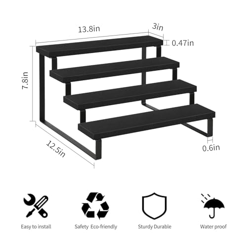 Image of YINMIT Wooden Display Riser Stand, Tiered Perfume and Cologne Organizer Stand, 4 Tier Spice Rack Organizer, Rustic Display Shelf for Candles (4 Tier,2Pack,Black)