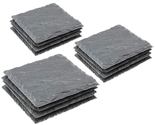 COM-FOUR® 12x sous-Verres en Ardoise - sous-Verres en ardois avec Pieds en Caoutchouc antidérapants Environ 10 x 10 cm (Angulaire - Bord cassé - 12 pièces)