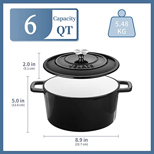 Velaze 6 Qt Enameled Cast Iron Dutch Oven, Dual Handles Dutch Oven Pot With Lid,Non-Stick Round Dutch Oven For Bread Baking, Stewing, Roasting, Good Sealing, For All Heat Source #TOP1