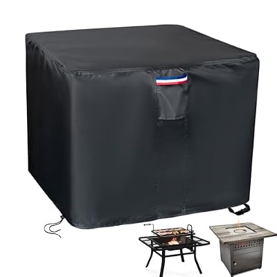 Topcover Fire Pit Cover, 38 inch Square Propane Gas Outdoor Fire Table Cover, Waterproof 600D Patio Large Firepits Furniture Cover - 38"" x 38""W x28""H, Black