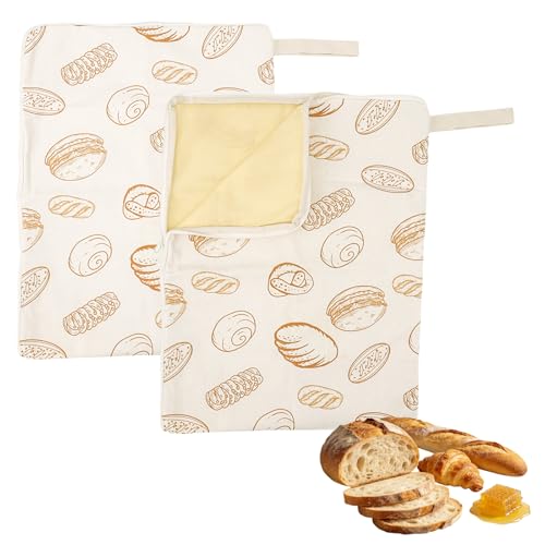 2pcs Sac à Pain Cire d Abeille, 43x33,3cm Sac a Pain Réutilisable en Coton Ciré avec Fermeture Éclair Large en Forme L pour se Conserve Plus Longtemps