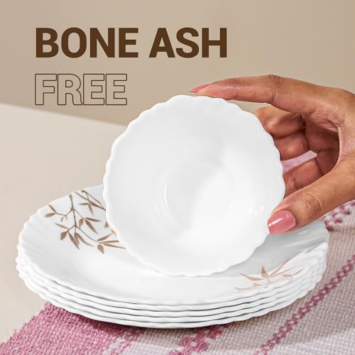Image of Treo by Milton Opalware Aurelia Arashi Dinner Set of 13 | Serving for 4 | Microwave & Dishwasher Safe | Bone-Ash Free | Tempered Toughness | Plates & Bowls | Crockery Set for Dining & Gifting