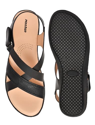 Image of Moshun Criss Cross Sandals for Women & Girls | Multi Strap & X Strap Flat Sandals, Bounce Back Technology Footbed with Adjustable Strap, Anti-Slip Sole | Lightweight Daily Wear Casual Slip-On Sandals