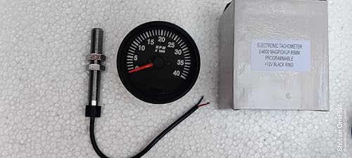 Electronic Tachometer RPM Meter Magnetic Pickup Sensor Driven 85mm+Sensor M16x1.5 4000 RPM Black Ring programmable