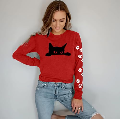 Image of Cat Shirts for Women - Loose Fit Lightweight Long Sleeve Animal Tops