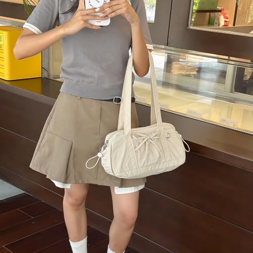 Women Stylish Nylon Handbag Solid Color Shoulder Bag Large Capacity Bowknot Armpit Bag Travel Dating Shopping Bag4