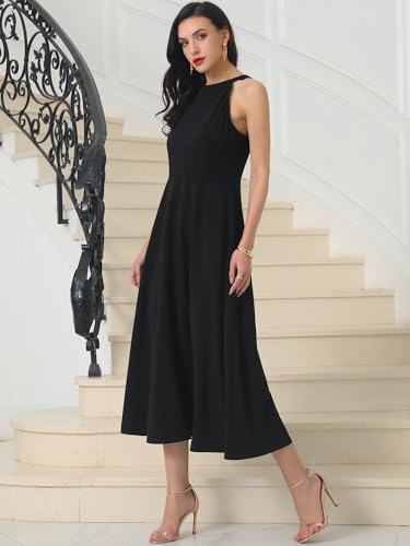 Women's Cocktail Prom Dress 2025 Midi Halter Neck Sleeveless Vintage 50s Wedding Guest Dress2