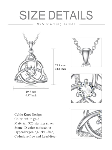 Moissanite Diamond Celtic Knot Necklace for Women Irish Claddagh/Triquetra/Tree of Life/Teardrop Celtic Neckalce 14K Gold Plated Sterling Silver Irish Jewelry Christmas Gifts for Women Wife Her2