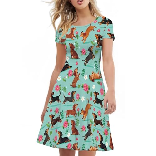 Image of AFPANQZ Womens Casual Summer Lightweight Vintage Dress Short Sleeve Midi Dress Knee-Long Luxury Formal Dress
