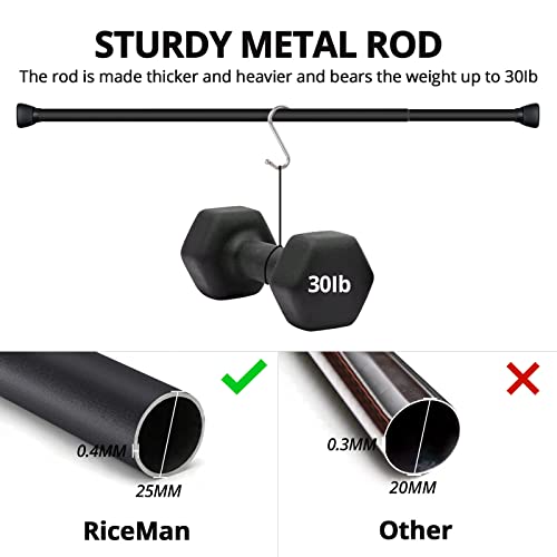 RiceMan Matte Black Shower Curtain Rod for Bathroom, No Drill, Rust-proof, 45-72 Inches Adjustable Tension Curtain Rod for RV, Closet, Windows, Doorway RiceMan Matte Black Shower Curtain Rod for Bathroom, No Drill, Rust-proof, 45-72 Inches Adjustable Tension Curtain Rod for RV, Closet, Windows, Doorway