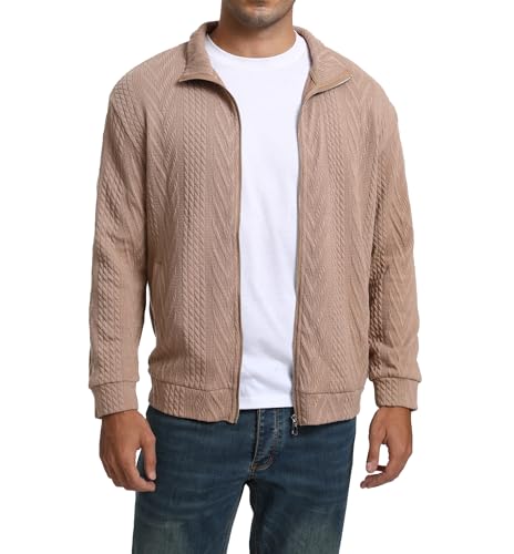un tercio Men Shawl Collar Full Zip Slim Fit Knit Workout Casual Jacket Winter Open Front Sweater Cardigan Outwear with Pockets XX-Large Khaki 957 XXL