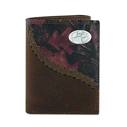 NCAA Clemson Tigers Camouflage Leather Trifold Concho Wallet, One Size