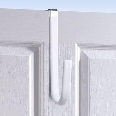 Over The Door Hook White - 2Pack Surface Rubber Protection Door Paint Design,Single Over Door Hook for Bathroom,Kitchen,Bedroom,Cubicle,Shower Room Hanging Towel,Clothes,Pants,Shoe Bag,Coat Cover