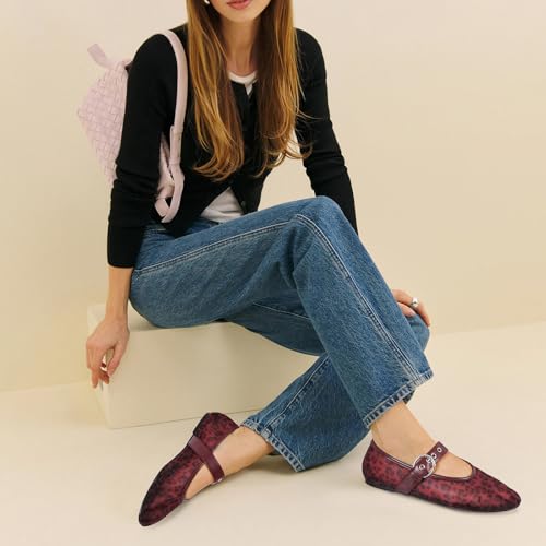 Image of Gothictor Women's Mesh Ballet Flats Round Toe Leopard Mary Jane Shoes Women | Cushioned Comfort, Easy to Style, Buckle Strap, Cheetah Print, Ballerina, Breathable, Wide Width, Non-Slip, Dressy Casual