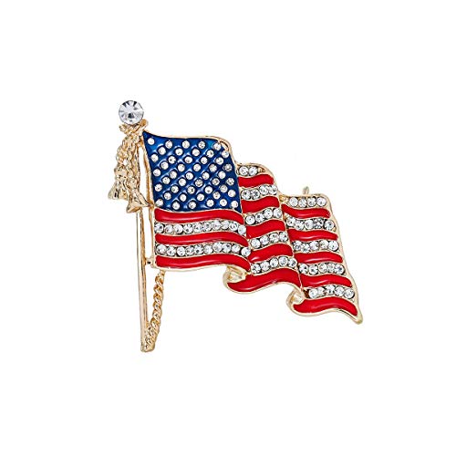 WeimanJewelry Enamel Crystal Waving USA American Flag Patriotic Corsage Brooch Pin for Clothes Scarf Bag Hat (Style 4)