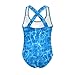 Shin Fashion Girls One Piece Swimsuit Cross Back Blue Surface Water Summer Swimwear for Kids Holiday Vacation 9-10 Years