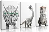 3 Pcs Sketch Dinosaur Nursery Wall Art Minimalist Dinosaur Read Posters Prints Black and White Trex Reading Printing Triceratops Pictures Wall Decor for Boys Room Classroom Library(16X24in Canvas)