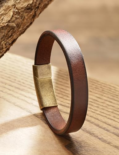 HAQUIL Rustic Brown Leather Bracelet with Antique-Finish Gold Plated Steel Clasp for Men | Ideal Father's Day Anniversary Christmas Birthday Gift for Him2