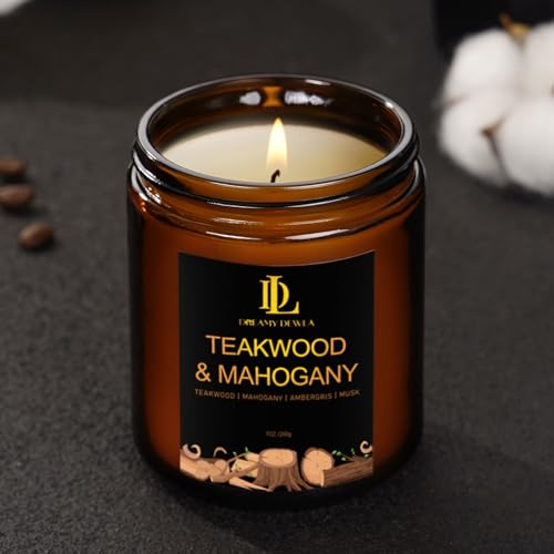 Teakwood & Mahogany Candles, Teakwood Mahogany Scented Candle, Natural Soy Candles for Home Scented, Long Lasting with 50 Hour Burn Time, Gifts for Men Women - Thumbnail 5
