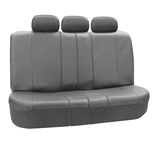 FH Group Royal PU Leather Car Seat Covers Split Rear Bench seat Covers with Solid Gray