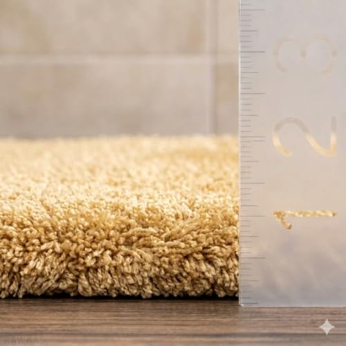 Image of Shaggy Polyester Microfiber Round Rug Carpet for Living Room | Ultra Soft Fluffy Plush Area Rug | Anti-Skid Non-Slip Backing | Washable Carpet for Bedroom- (3x3 feet, Ring Gold, Round)