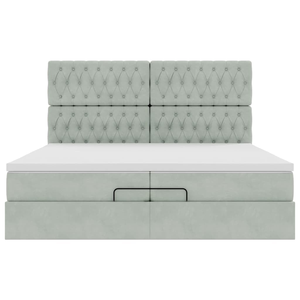 Ottoman-Bett mit Matratzen, Hellgrau 200x200 cm, Samt, Stauraum, Taschenfederkern, Schlafzimmer Möbel, Platform Bett