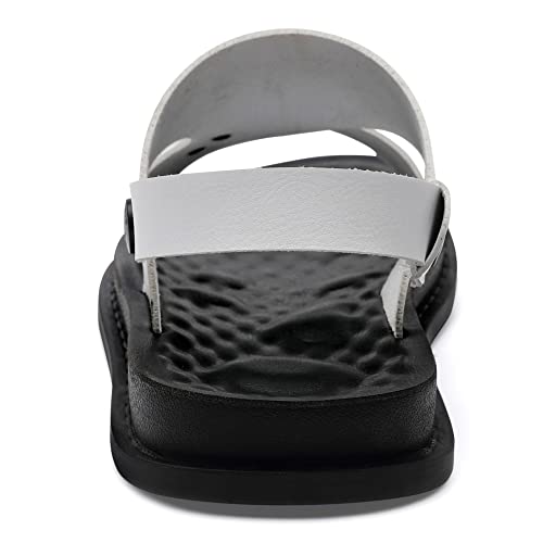 Huohuli Men's Sandals Comfort Leather Sandals For Men Outdoor Anti-Skidding Casual Sandals White&Black 46 #TOP4