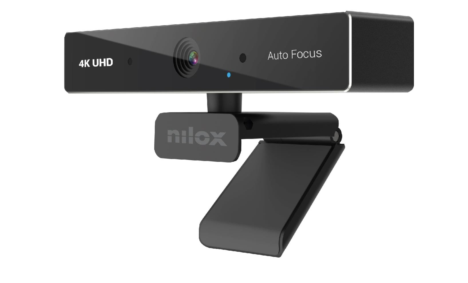 Nilox, Webcam 4K UHD - 30fps con Messa a Fuoco Automatica, Microfono Incorporato, Risoluzione FULL HD, Angolo di visione 80º, Cavo 200 cm, Compatibile con Windows e Mac OS, Plug&Play, Nero