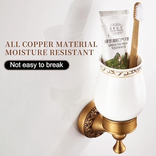 Image of Wall Mounted Bathroom Tooth Brushed Cup Holder, Antique Brass Pattern Carving,Brushed Bronze