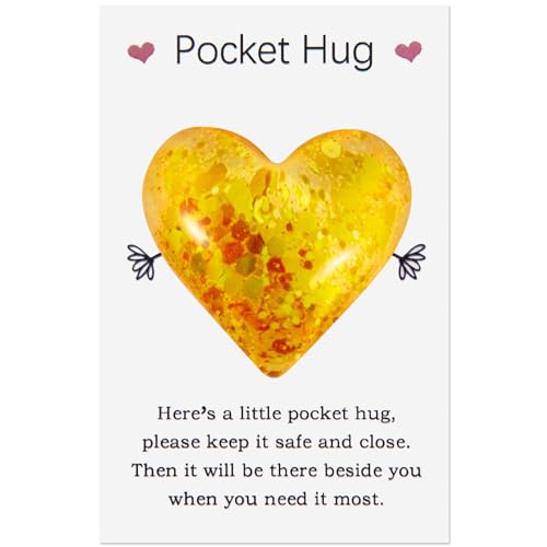 Pocket Hugs Heart Keepsake Gifts for Women Friends - Positive Good Luck Gifts for Birthday Wedding Christmas Mother's Day Valentine's (Yellow)
