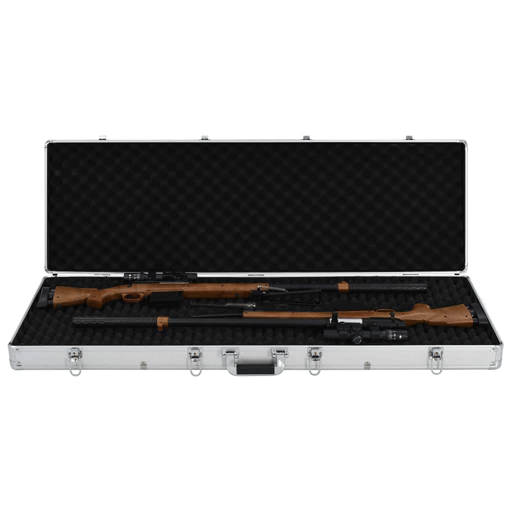 SKM Maletín para Armas de Aluminio Plateado 118x38x12 cm,Adultos,Accesorios para Armas de Fuego,Cuidado y Almacenamiento de Armas de Fuego,Estuches para Armas de Fuego,Plateado,91862